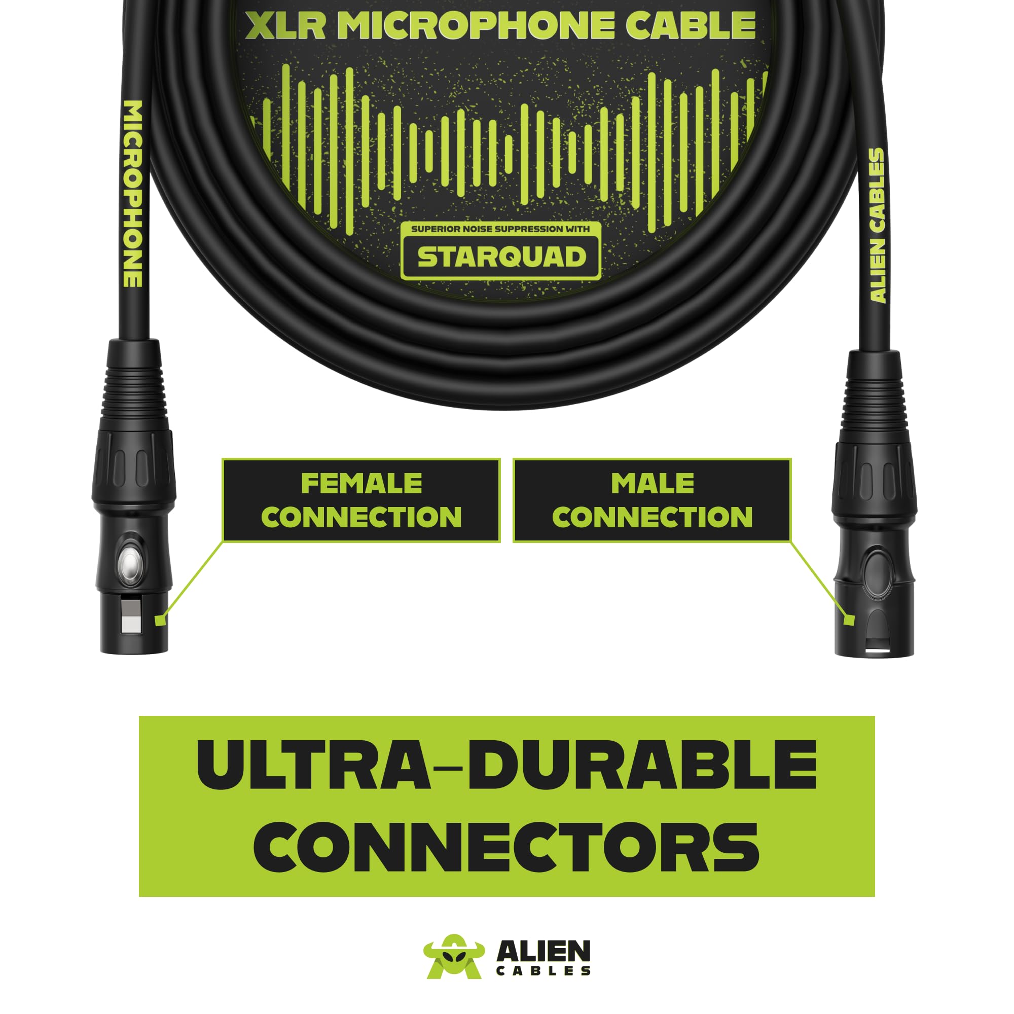 Premium XLR-Mikrofonkabel, Star-Quad geschirmtes XLR-auf-XLR-Kabel, 3 m, Pro-Audio-Mikrofonkabel, geräuschbeständige OFC-Leiter, Schwarz, 2 Stück
