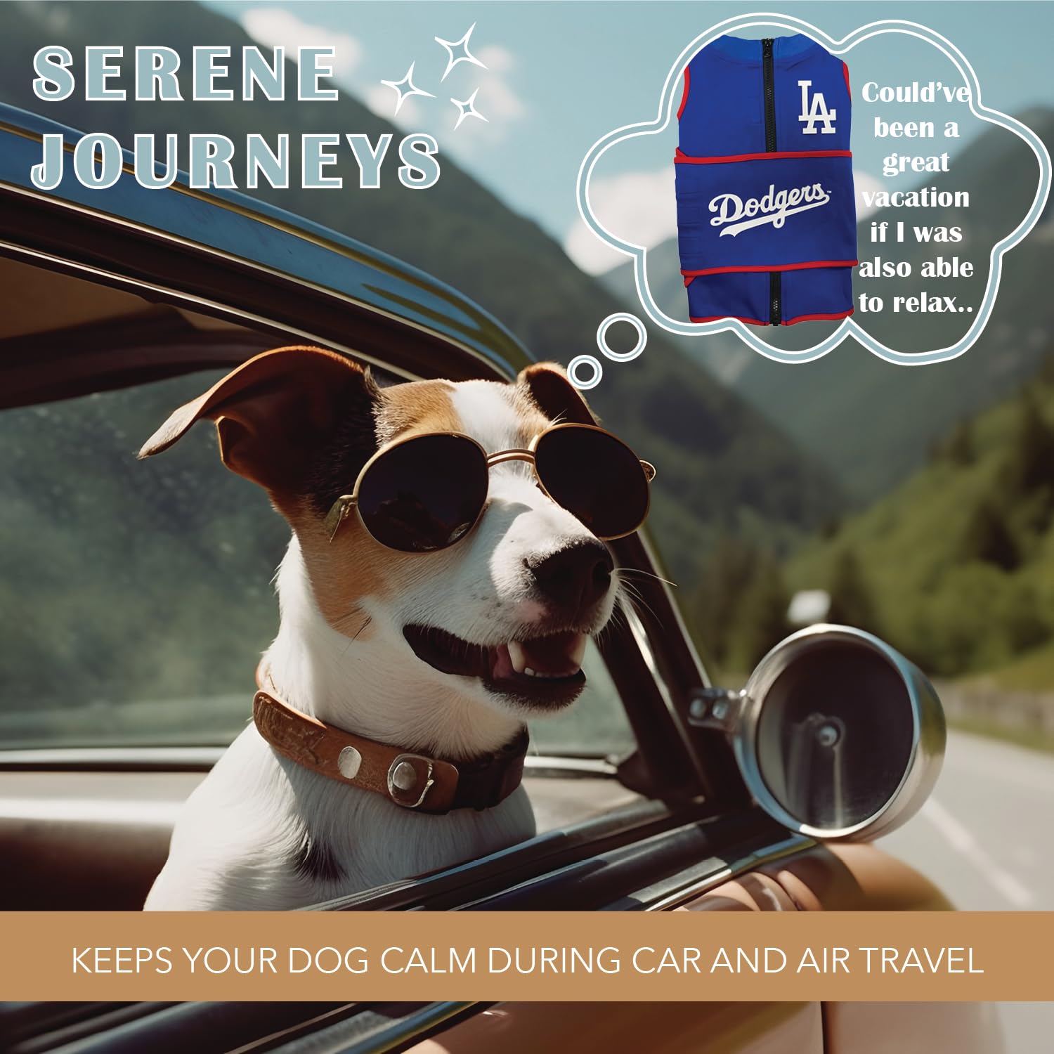 MLB Los Angeles Dodgers - Chaleco calmante para la ansiedad para perros y gatos con ansiedad, miedos, fuegos artificiales, ruidos fuertes, oscuro, solitario, mantiene a los perros tranquilos y seguros
