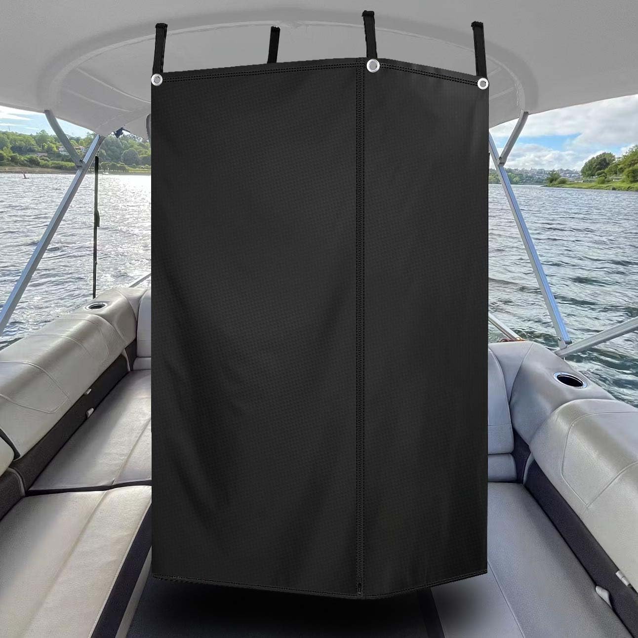 Boats Privacy Curtain Changing Room with Bag, Heavy Duty 800D Marine Grade, Waterproof, Portable, Easy to Install Under Bimini Top, Privacy Tent for Boats, for Privacy & Changing Use (Black)