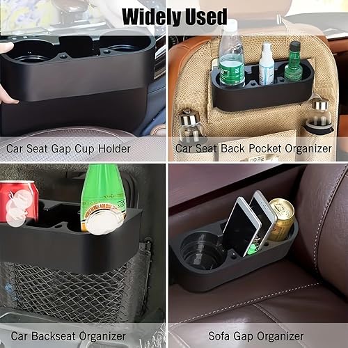 Miniatura 2 de Caja de almacenamiento multifuncional negra para asiento de automóvil, portavasos de automóvil, expansor de posavasos para automóvil, organizador de
