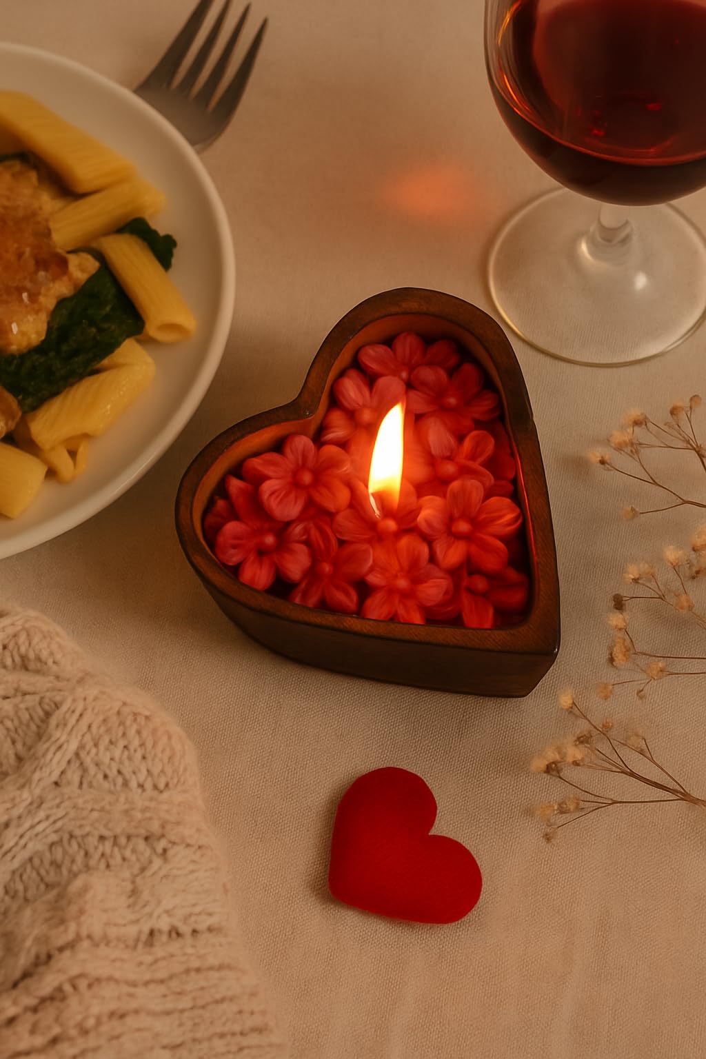Writtini Mini Heart-Shaped Floral Scented Candle in Wooden Container | 12 Hour Clean Burn, Tea Rose Fragrance Soy Wax Candle | Decorative Candle for Romantic Gift, Anniversary, Wedding, Home- 100g 2