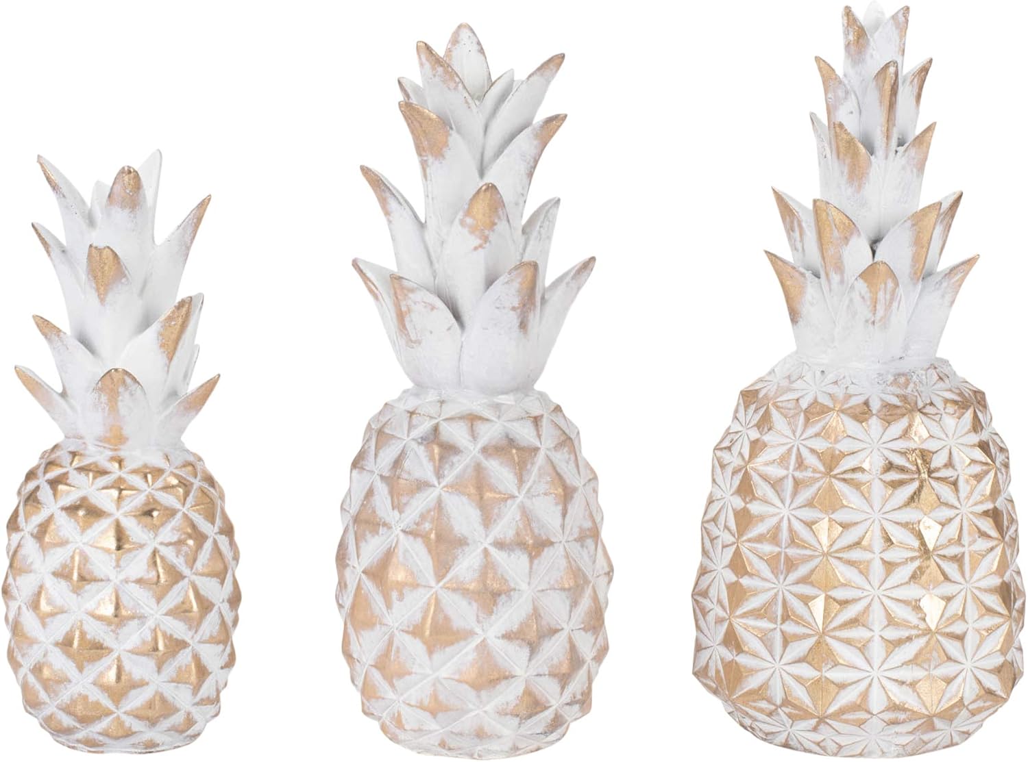 Best Quality 🔥 Transpac Distressed Goldtone Pineapple 4.75 x 10.5 Resin Stone Decorative Tabletop Figurine Set 3