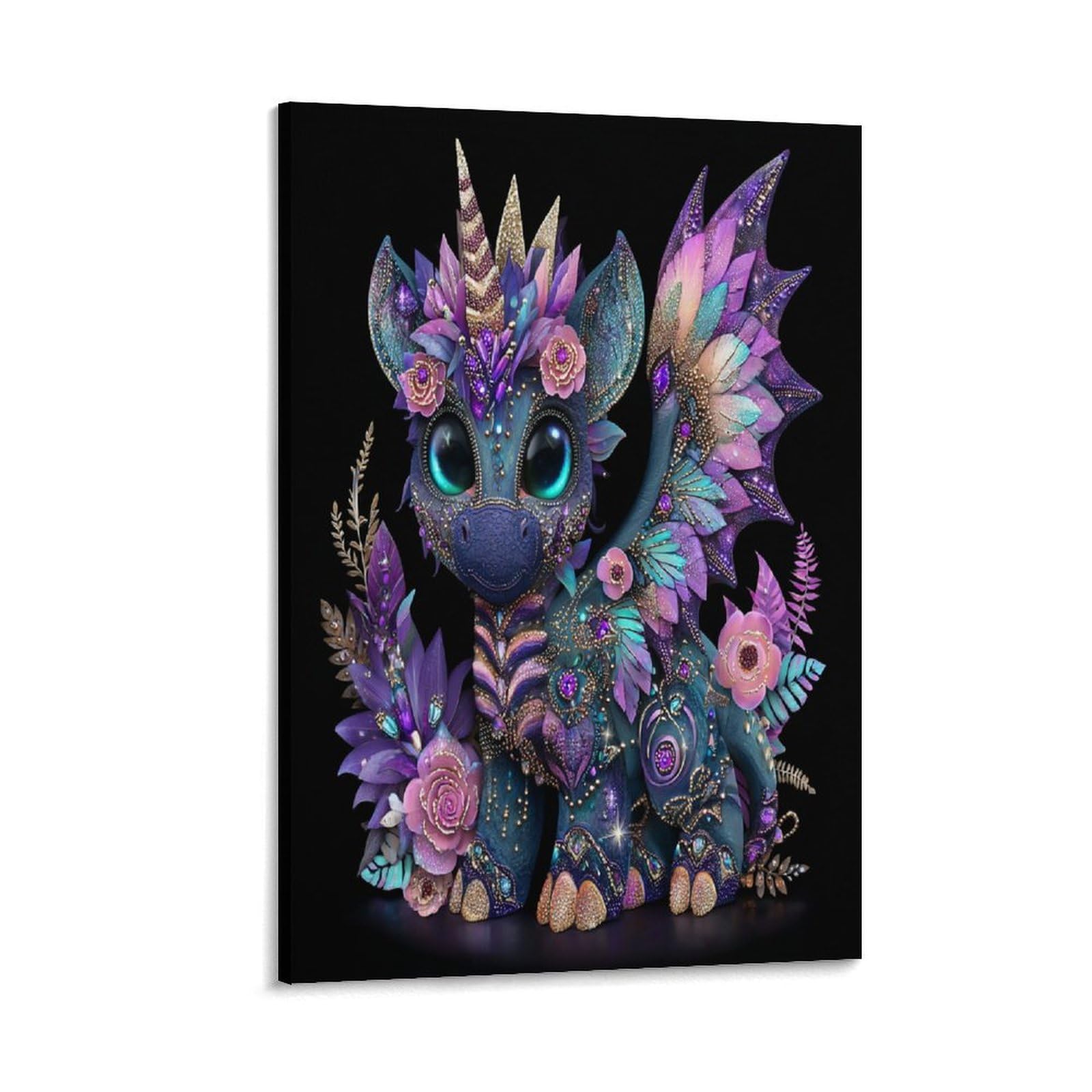 Póster impreso de dragón adorable y flores para llenar de ternura tu dormitorio 8