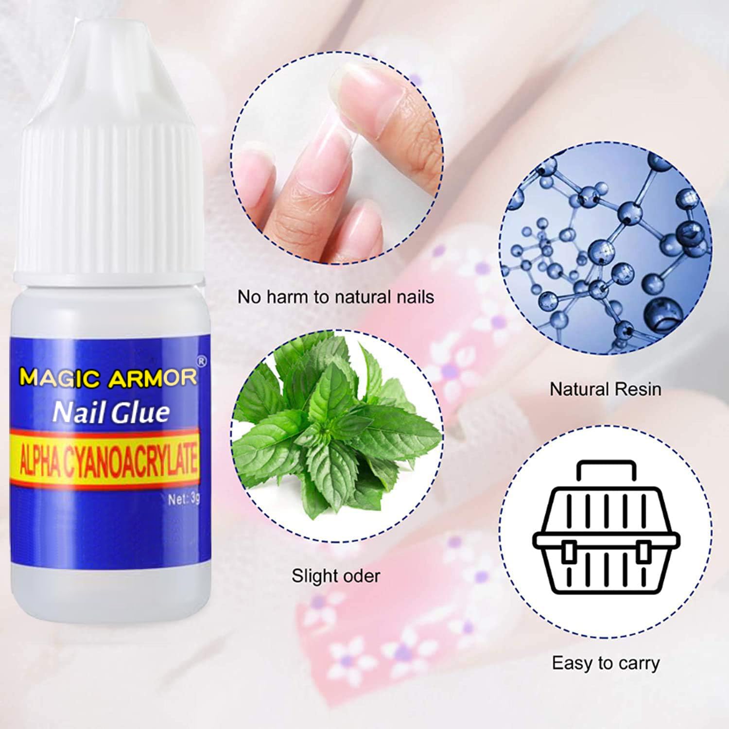 MAGIC ARMOR 10 butelek profesjonalnego kleju do paznokci do tipsów, klej do sztucznych paznokci, bardzo mocny do naprawy paznokci porysowanych, szybkoschnący, do salonu paznokci, dla początkujących