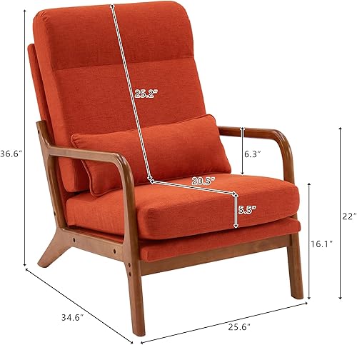 Miniatura 30 de Karl home - Silla decorativa moderna de mediados de siglo con almohada, sillón tapizado con marco de madera maciza y cojín suave, para sala, Marrón