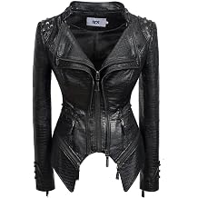 Fashion SX Womens Punk Studded Faux-alligator Print Pattern PU Leather Jackets Zipper Moto Biker Coat