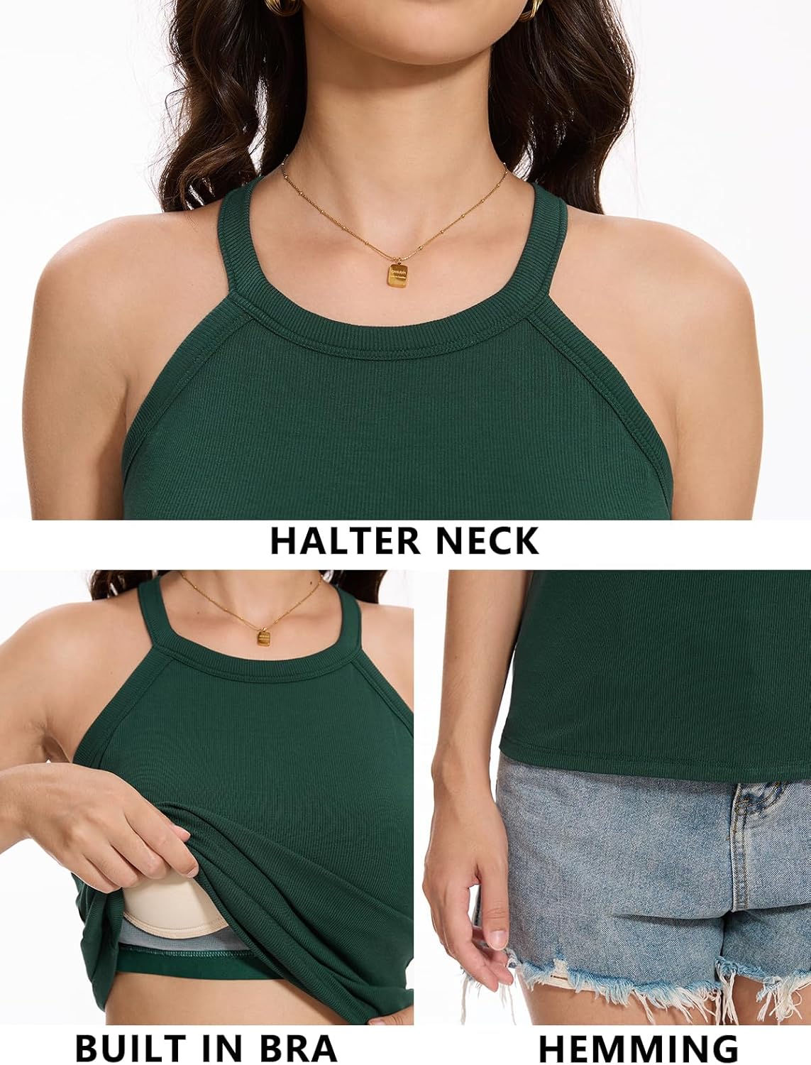Orrpally Women Ribbed Tank Tops Built in Bra Halter Tank Top Sleeveless Undershirt Tank - Image 5