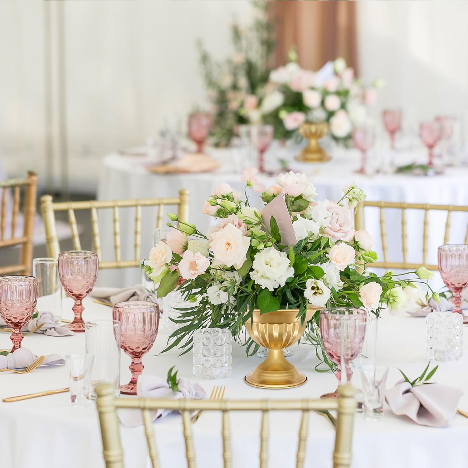 Gold Flower Vases for Centerpieces: Wedding Compote Bowl 5.1 Inch Small Urn Vase Metal Pedestal Vase for Table Party Event Set of 10