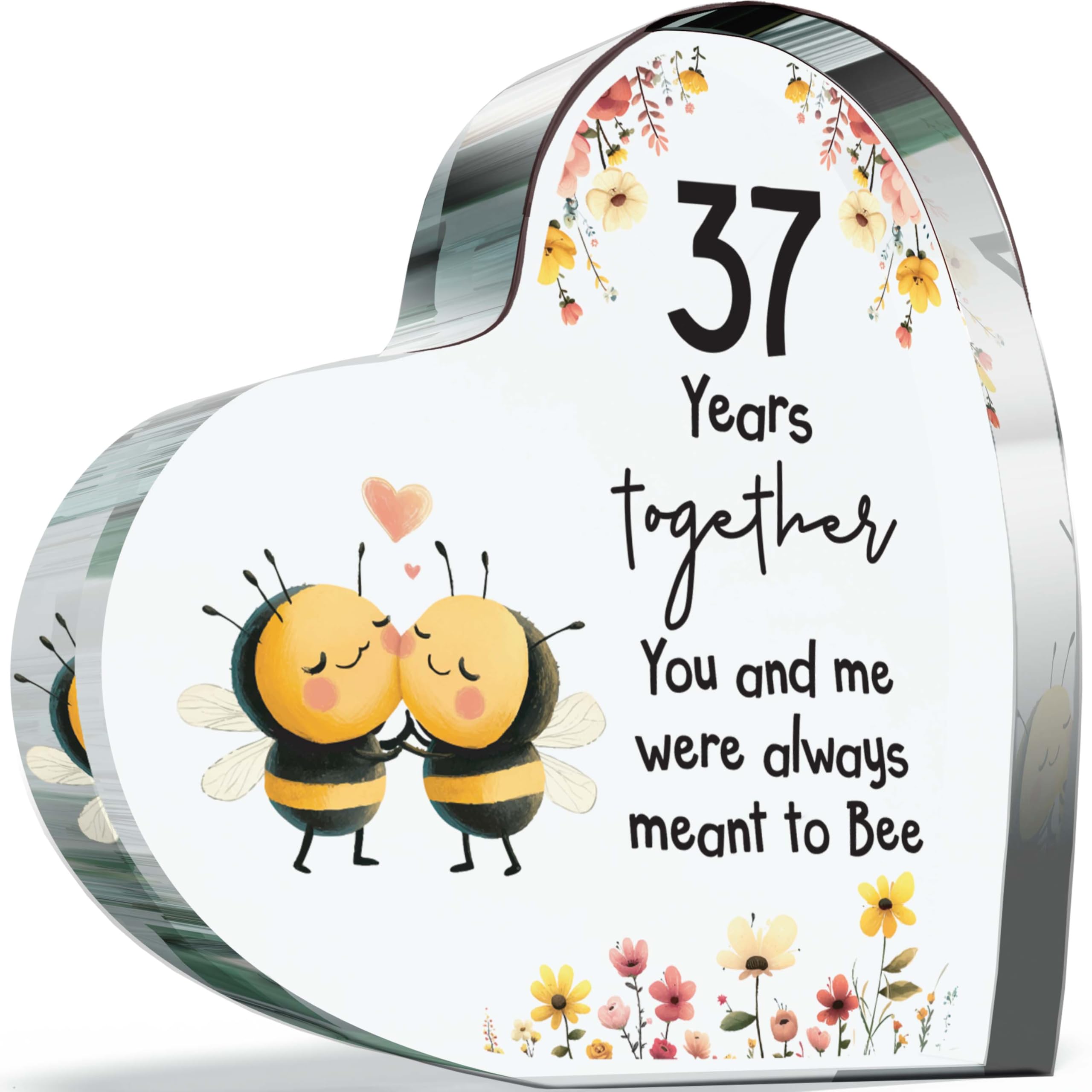 Giftzie Women's 37 Th Anniversary Acrylic Heart Plaque For Wife Or Husband, Meant To Bee