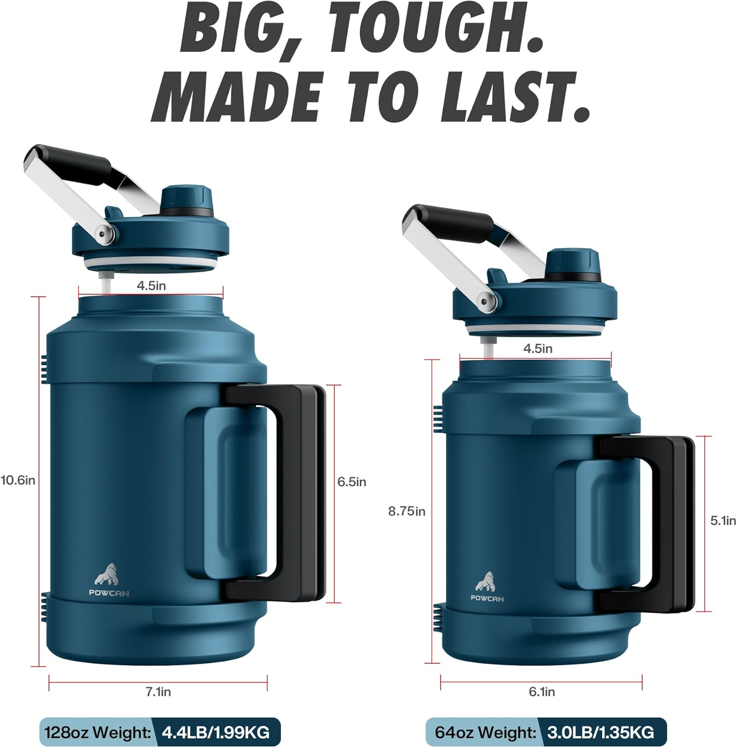 Half Gallon Water Jug for Men: 2-in-1 Straw Spout Lid, Dual Handle, Leakproof, Keep Cold 48H, 64 oz Insulated Water Bottle for Outdoors, Travel, Gym, Trip, Workout, Daily, Hydration, Picnic (Deepsea) - Image 6