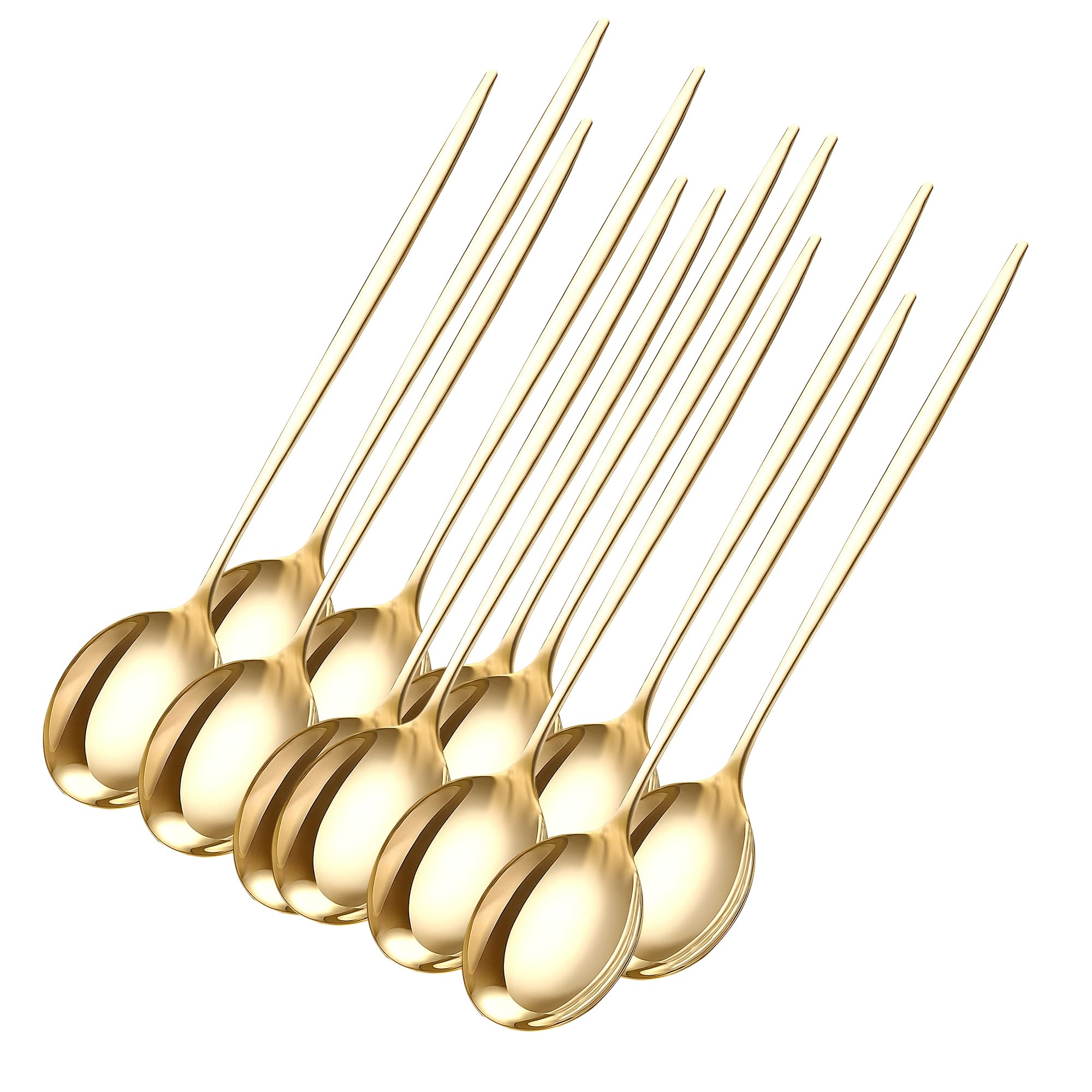PEBBLE HUG 12 Pcs Golden Long Handle Latte Iced Tea Spoon, Coffee Spoon, Ice Cream Spoon, Stainless Steel Cocktail Stirring Spoons(Set of 12)
