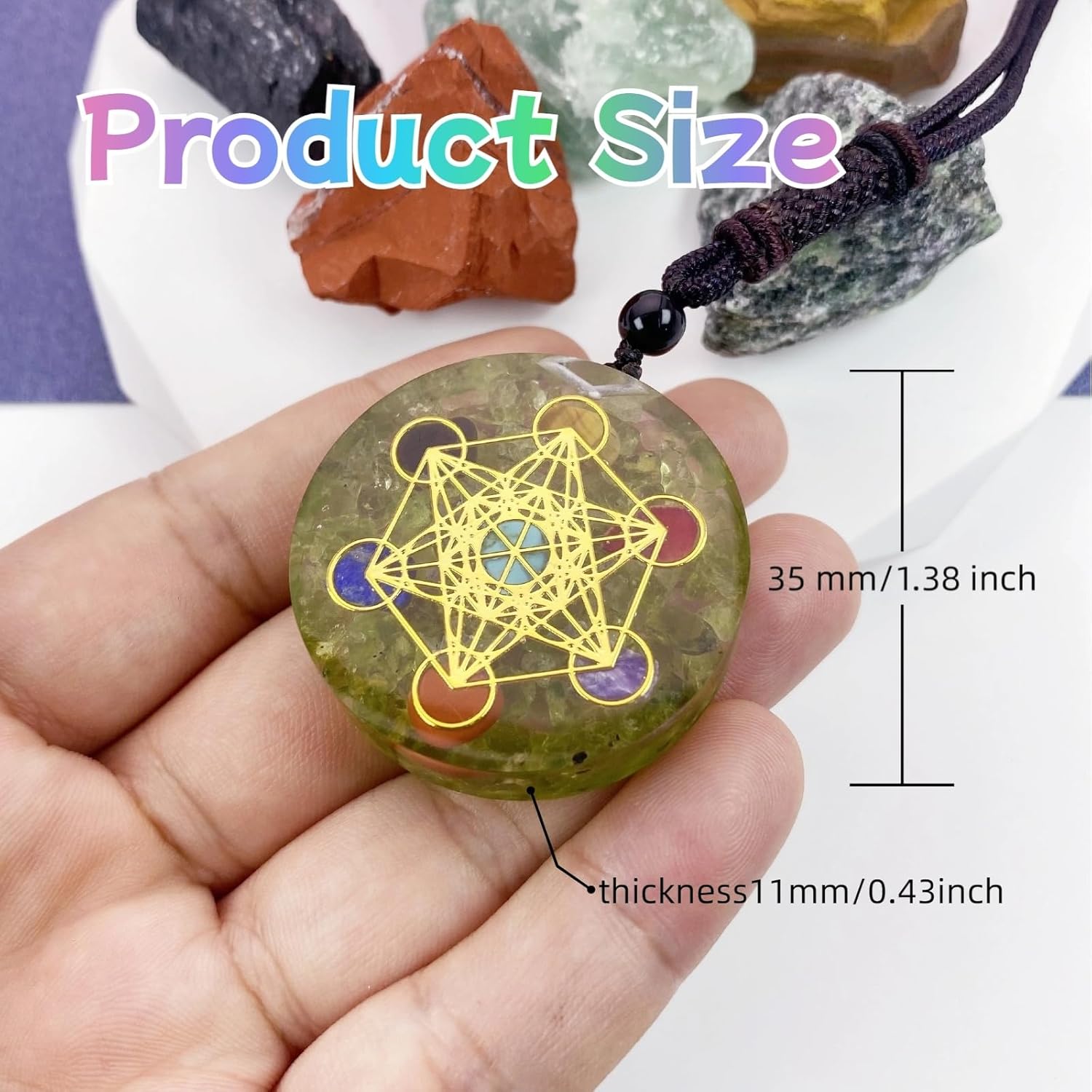 EDEN'S CALL Healing 7 Chakra Metatron's Cube Orgonite Crystal Stone Pendant Necklace for Men and Women 26.38" Adjustable Energy Generator Necklace - Image 5