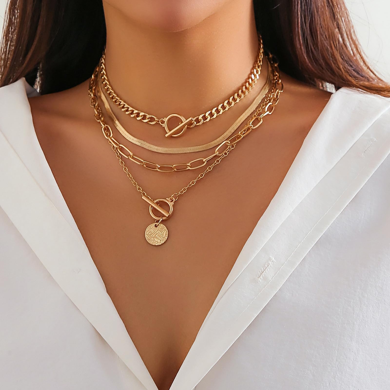 Collane d'oro a più Livelli per la Collana tbar da Donna con Filo snapus di Gioielli alla Moda.