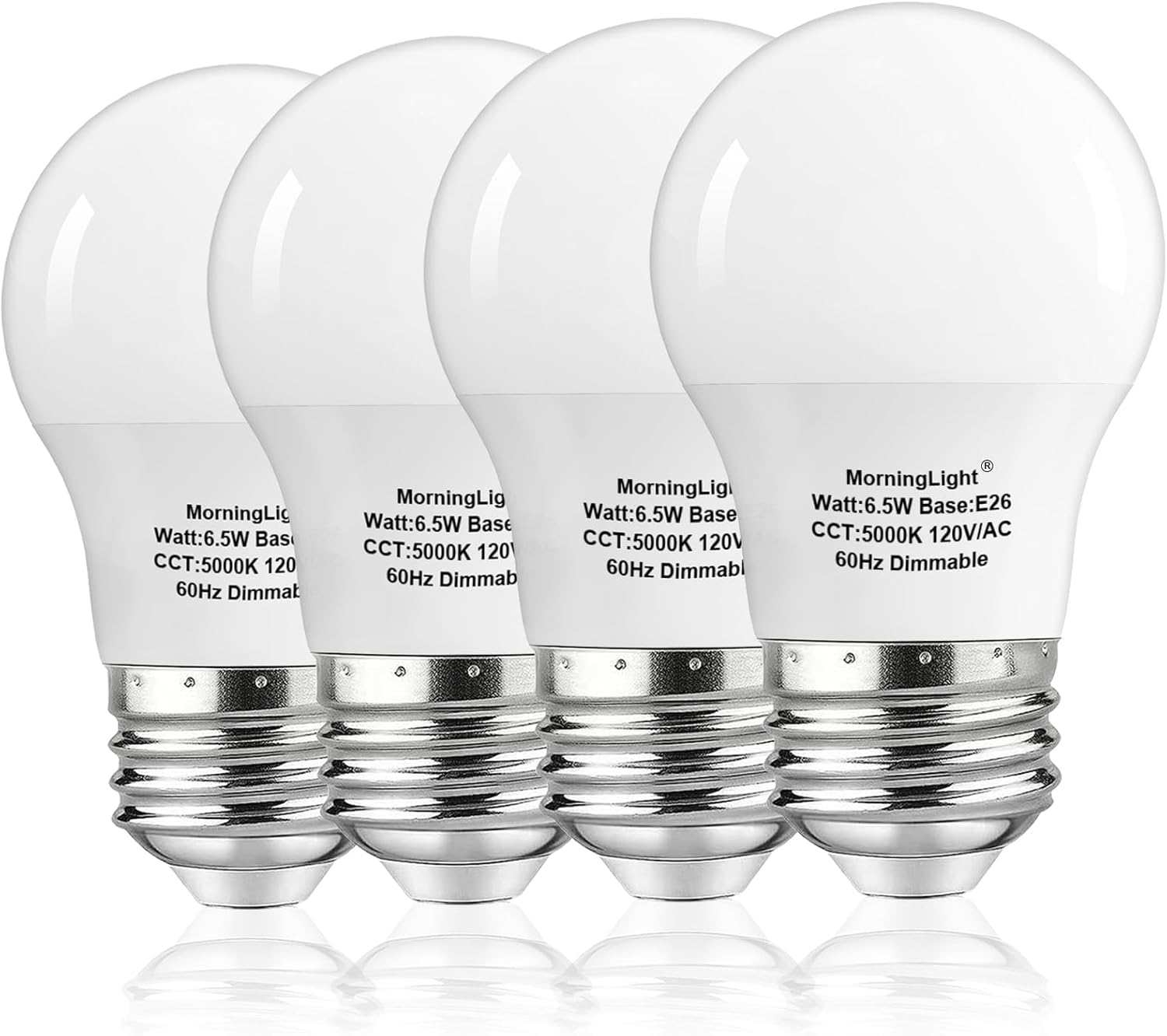 MorningLight A15 Ceiling Fan Light Bulbs 60 Watt Equivalent, 6.5W Dimmable LED Bulb Neutral White 4000K, 4 Pack A15 E26 6.5W LED Bulbs 60W for Pendant, Hallway Fixtures, 600LM Bulb
