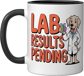 Lab results pending Funny dog veterinarian humor Ceramic Mug, Black/White