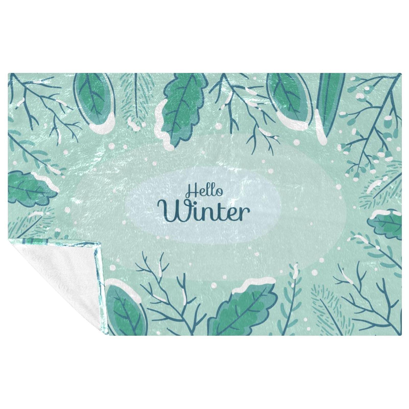 Couverture douce lit et canapé plaid chaud motif feuilles d'hiver 150x100