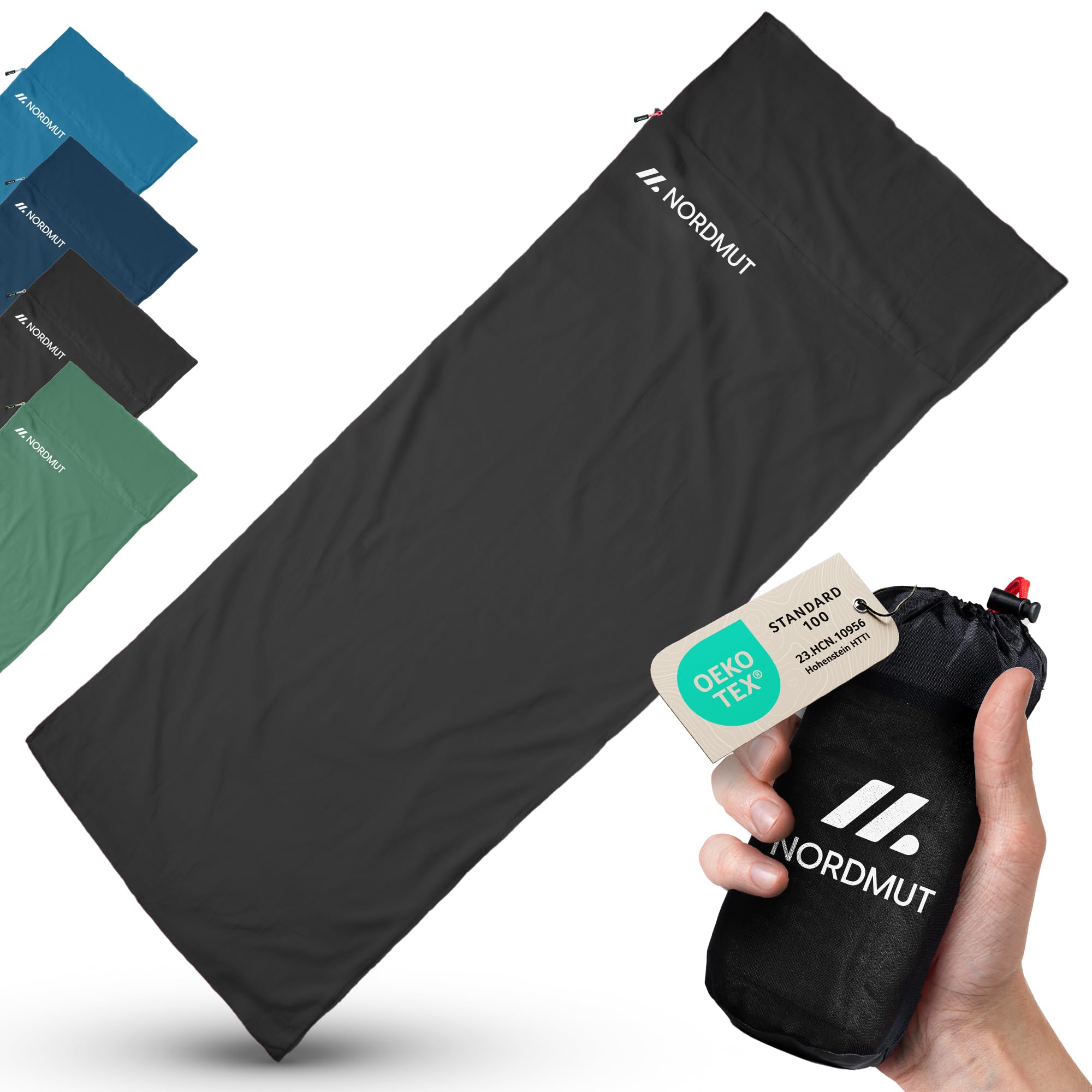 NORDMUT® Sleeping Bag Ultralight Microfibre or Cotton Travel Sleeping Bag Breathable Small Pack Size and Extra Soft Includes Pillow Compartment (Gray/Cotton)