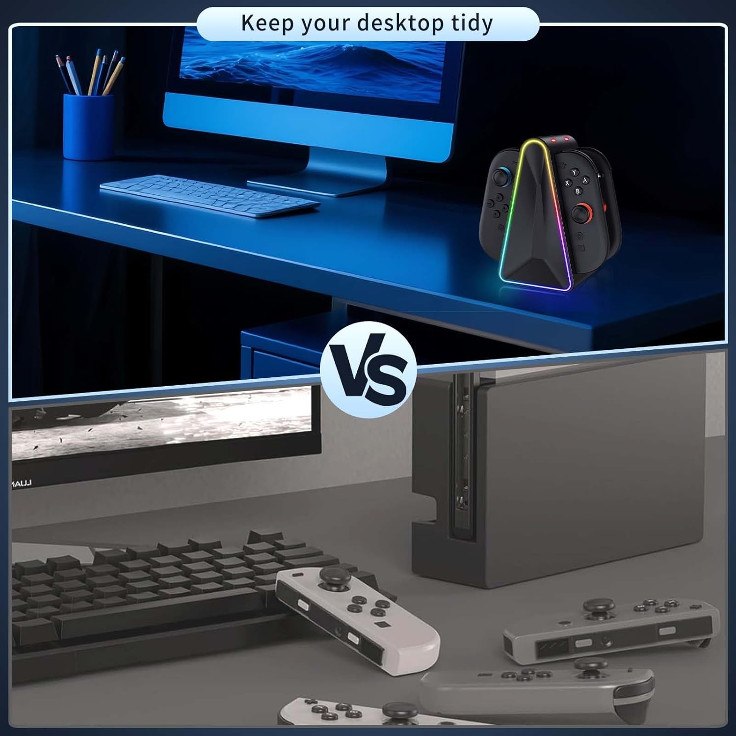 Charging Dock for Nintendo Switch 2 for JoyCon 2, 4-in-1 Dual Direction Magnetic Fast Controller Charger Station with 9 RGB Light, Joypad 2 Controller Charging Docking Station with LED Indicator, Overcharge Protection - Image 6