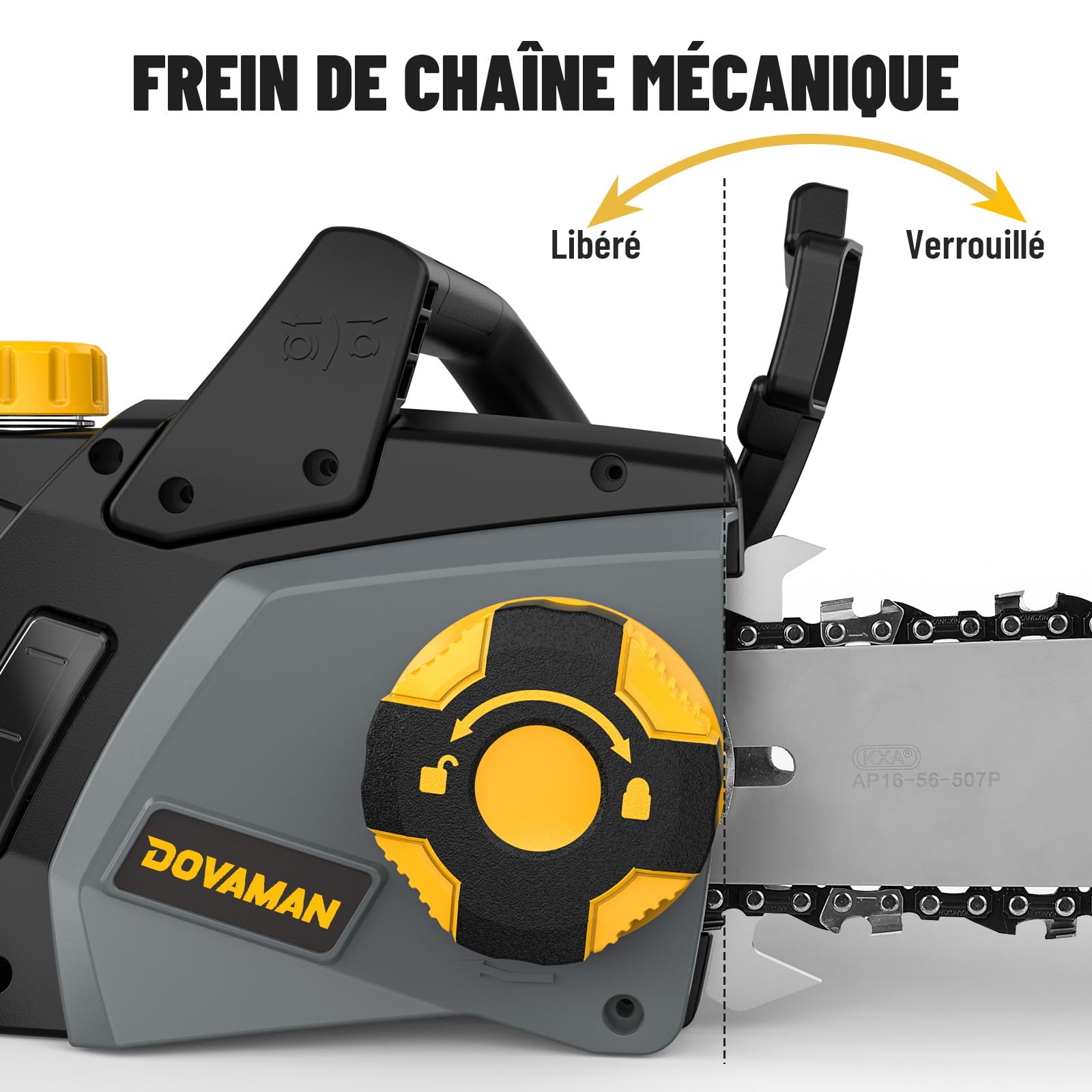 DOVAMAN Tronçonneuse Électrique 2400W, Tensionnement Sans Outil en un Pas, 40cm Guide et Chaîne Oregon, 15m/s Vitesse de Chaîne, Lubrification Automatique, Frein Mécanique, 2 Chaînes - DCS01A