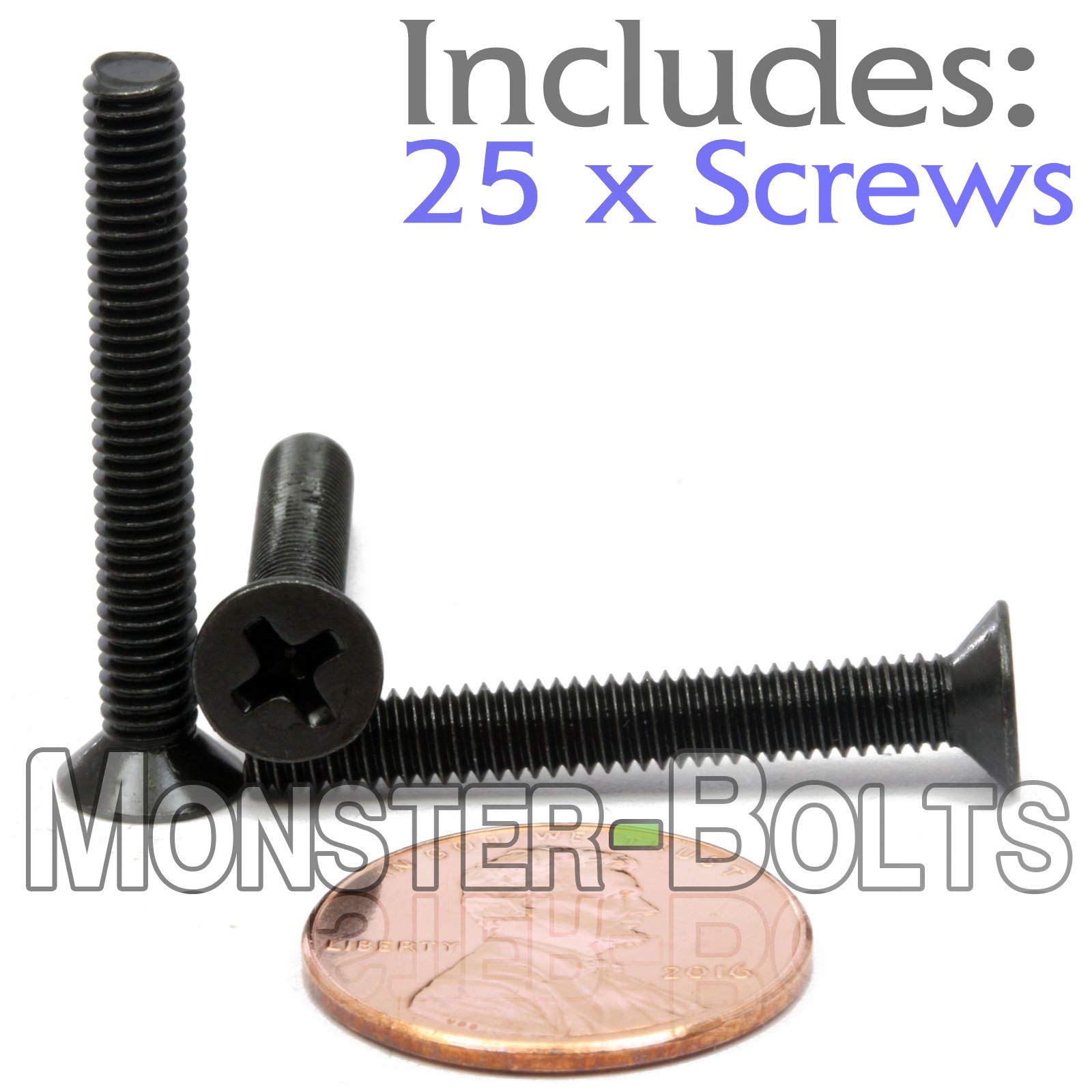 MonsterBolts - M4 x 30mm Phillips Flat Head, DIN 965, Alloy Steel, Black Oxide, 25 Pack