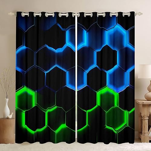 Miniatura 40 de Cortina de ventana retro a rayas verdes y marrones, cortinas onduladas abstractas 3D para niños, niñas, mujeres y adultos, decoración de habitación