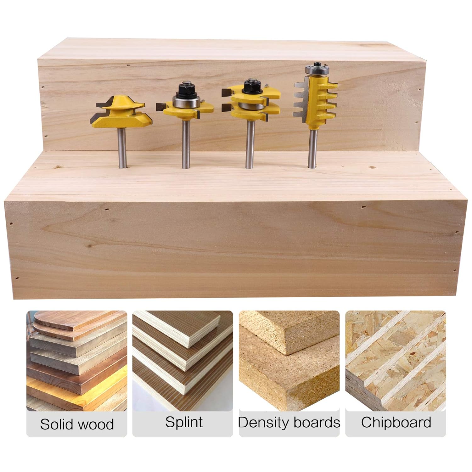 45 Degree Lock Miter Router Bit & T Shape Tongue and Groove Bit & Finger Joint Bit 1/4 Inch Shank Woodworking Milling Cutter Tool 4-Piece Set