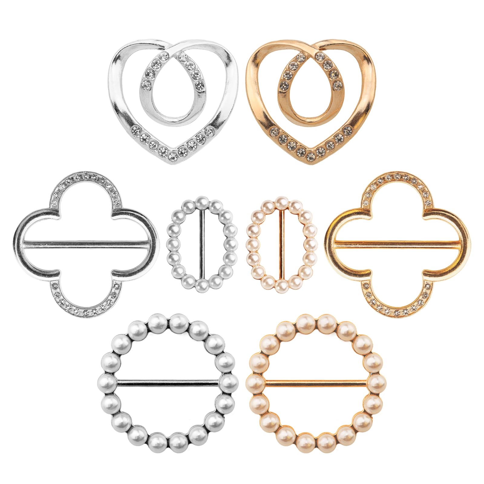 8PCS Premium Scarf Ring and Slides for Scarves, Cute T-Shirt Clips for Women Clothing, 4 Different Sized Waist Cinch Clip Buckle For Women Clothing Accessories, Gold/Silver, Mutil-sized-picture-35