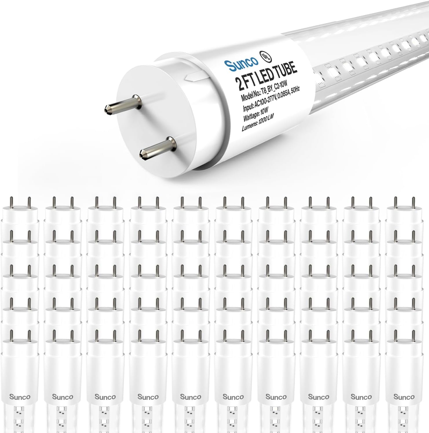 Sunco 10 Pack 2ft LED T8 Frosted Glass Tube for Replacement Fluorescent Commercial Work Office Hallway Warehouse, Type B, 10W 1200 Lumens, 5000K Daylight, Non-Dimmable, 100-277V, 50,000 Hour Lifetime