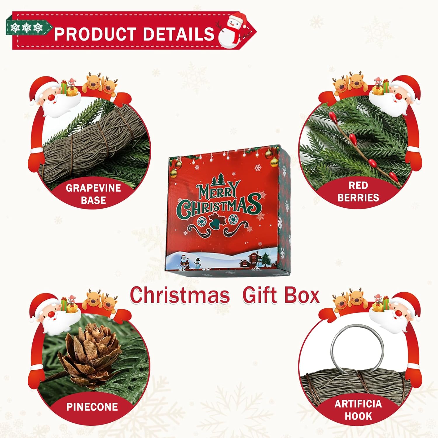 26 Inch Christmas Wreaths for Front Door with Red Berry Real Touch Large Artificial Xmas Winter Pine Cedar Wreaths for Windows Outdoor Christmas Home Yard Farmhouse Wall Front Door Porch Hanging Decor - Image 3