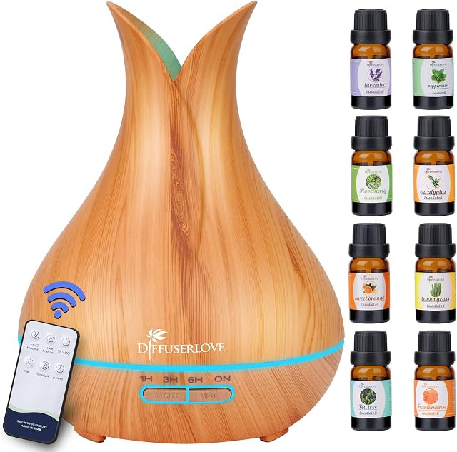 Diffuserlove Diffuser Essential Oil Diffusers Remote Control Whisper Quiet Mist Humidifier Aromatherapy Scented Diffuser for Hom Bedroom Spa