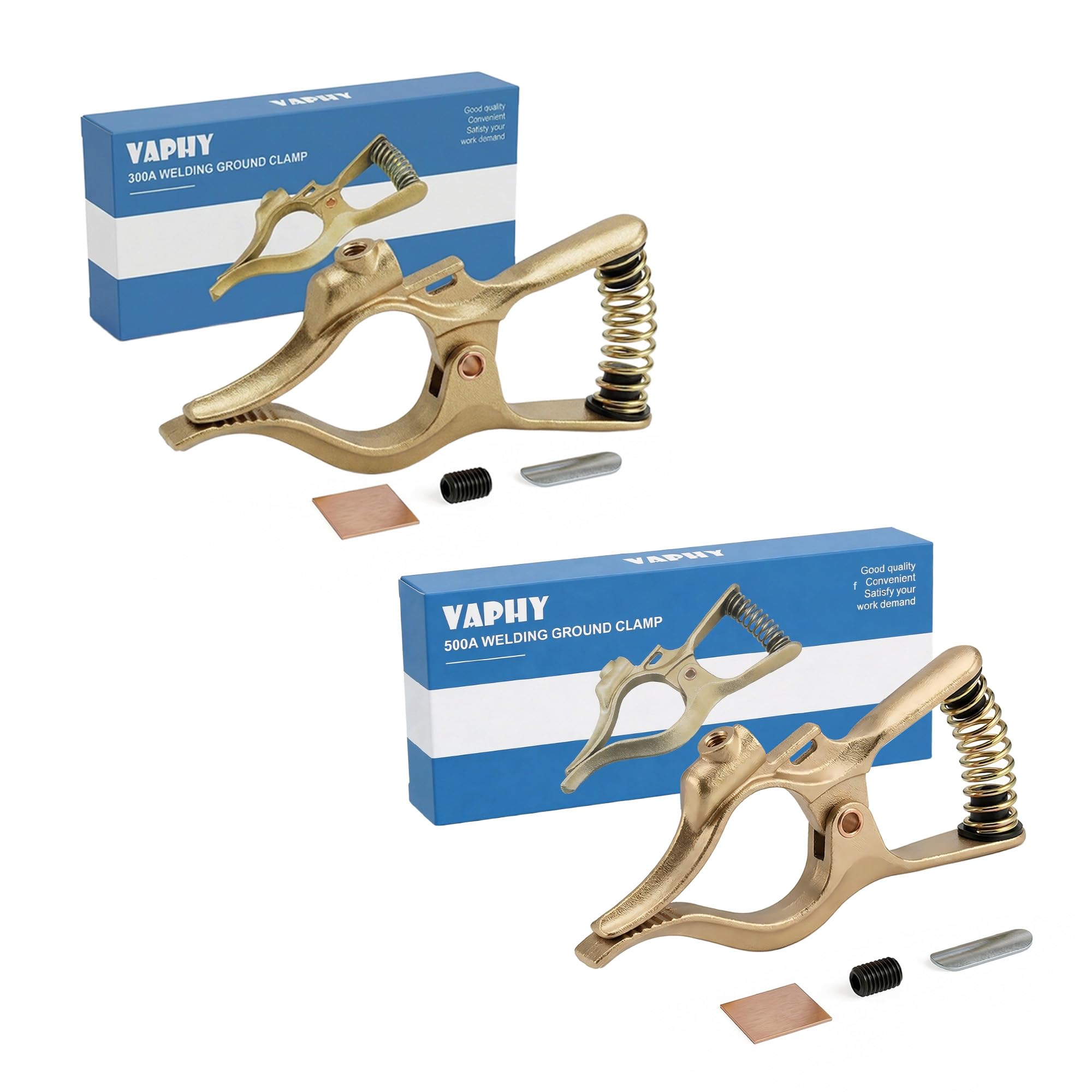 1Pcs 500-Amp + 1Pcs 300-Amp T-Style Welding Ground Clamp Brass