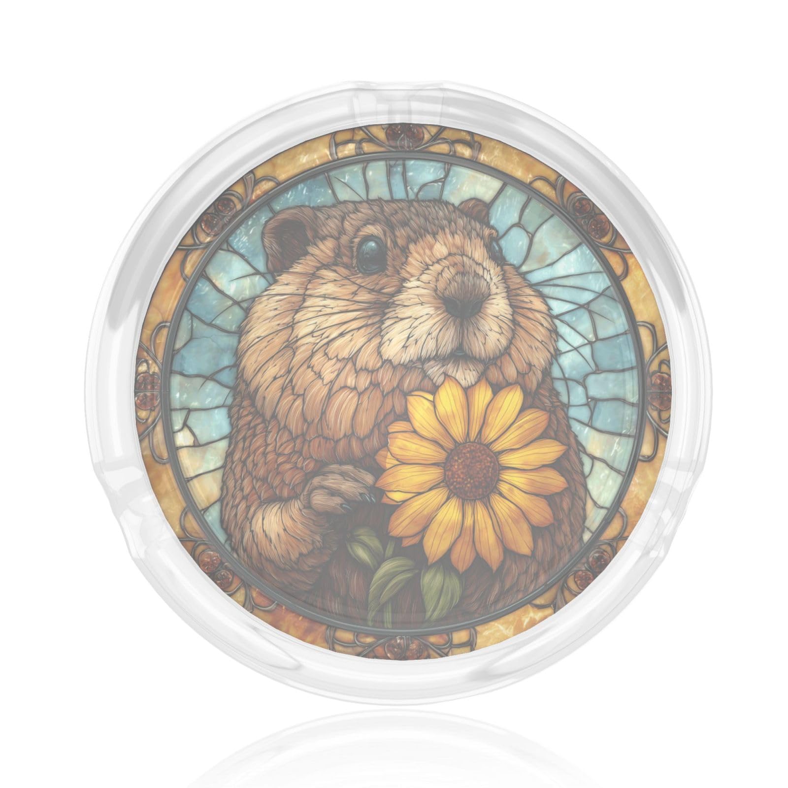 Groundhog Holding Yellow Sunflower Stained Glass Glass Ashtray For Cigarettes Ash Trays Case For Home Office Decor