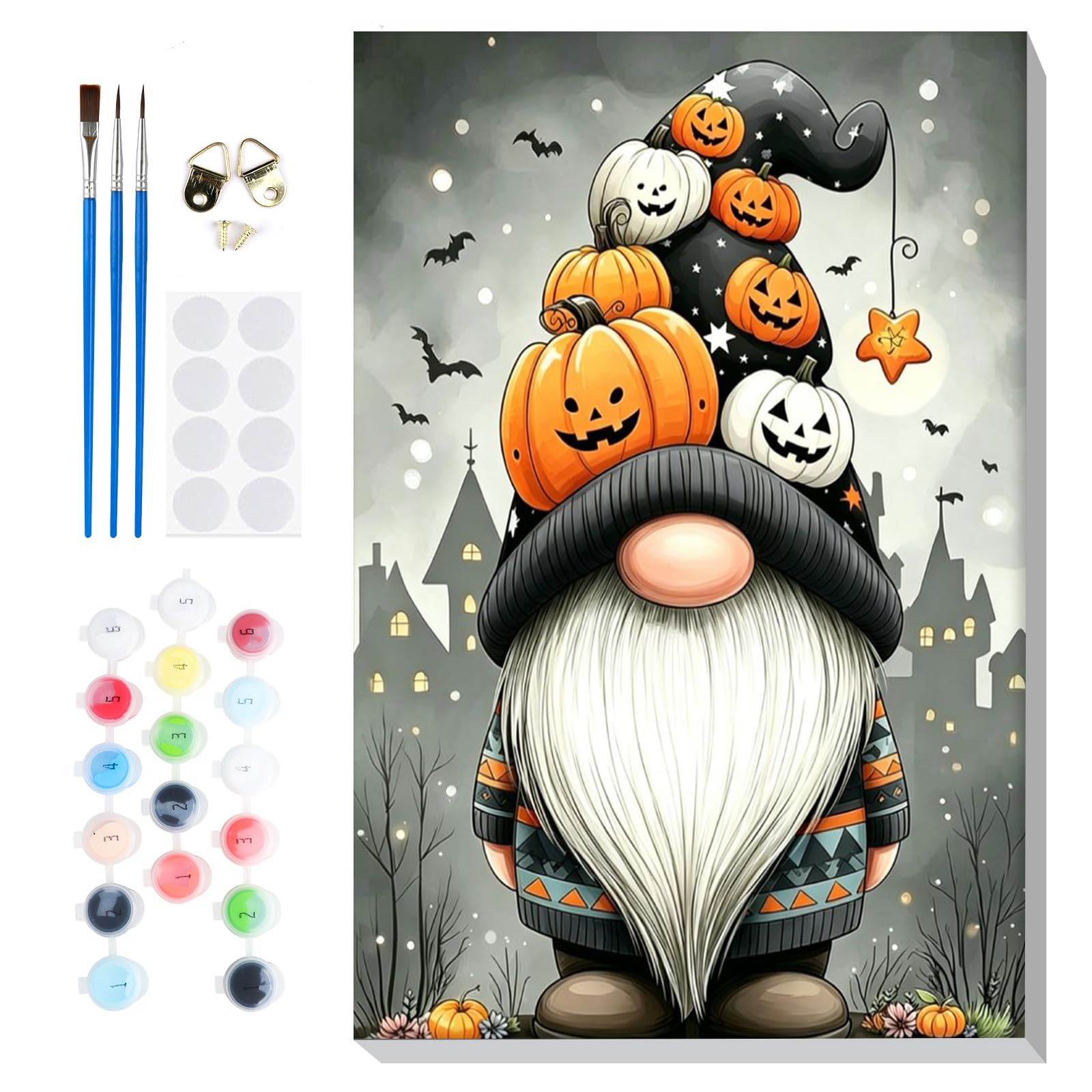 Lxmsja Halloween Framed Paint by Numbers for Adults Beginners, Gnome Painting by Numbers on Canvas, DIY Acrylic Autumn Painting Art and Crafts Kit Gifts for Home Wall Decor, 8x12in