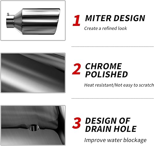 Miniatura 5 de Richeer Punta de escape de 5 a 10 pulgadas, entrada de 5 pulgadas, salida de 10 pulgadas, longitud total de 18 pulgadas, punta de escape de acero