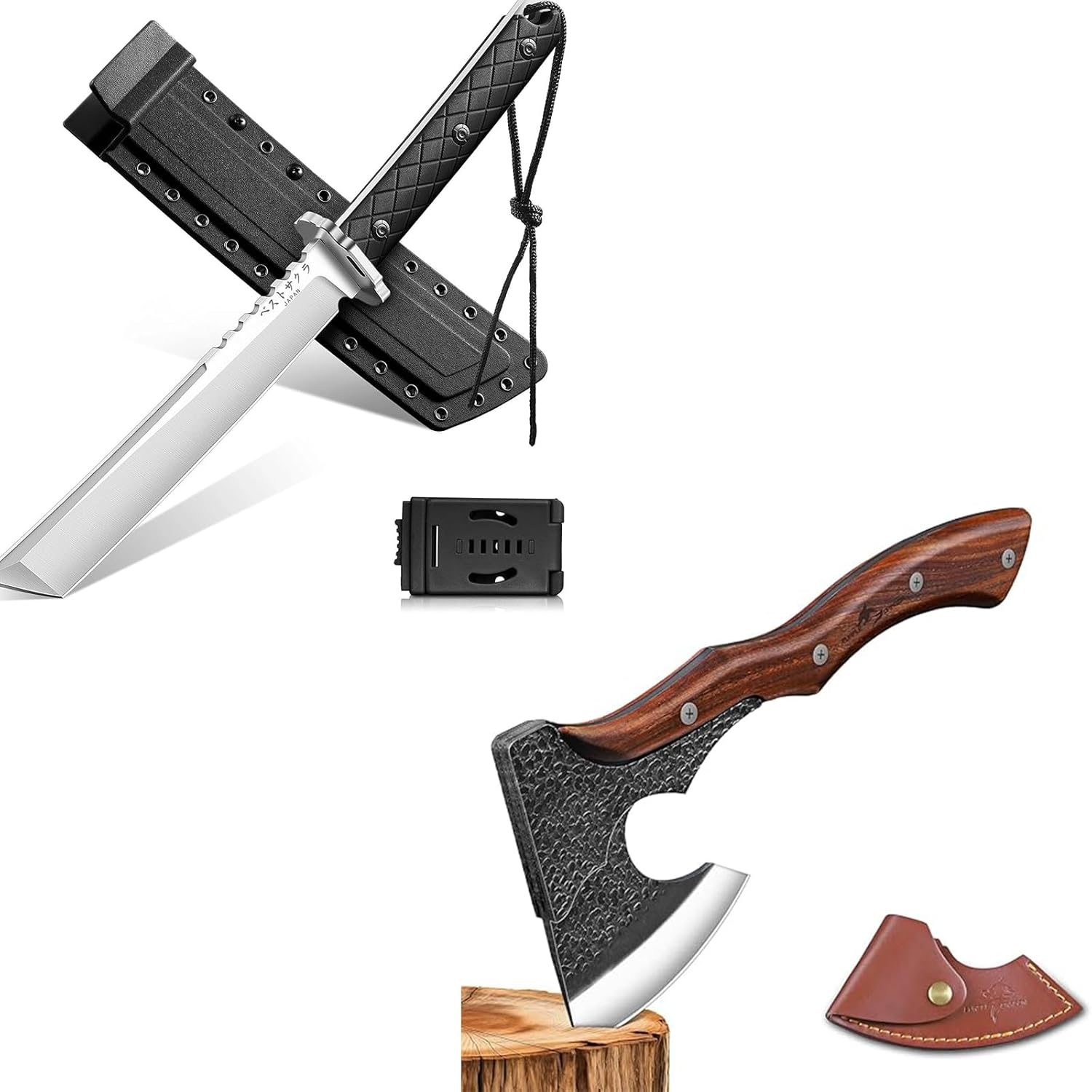 Purple Dragon Camping Hatchet & Japanese Tanto Knife with Sheaths