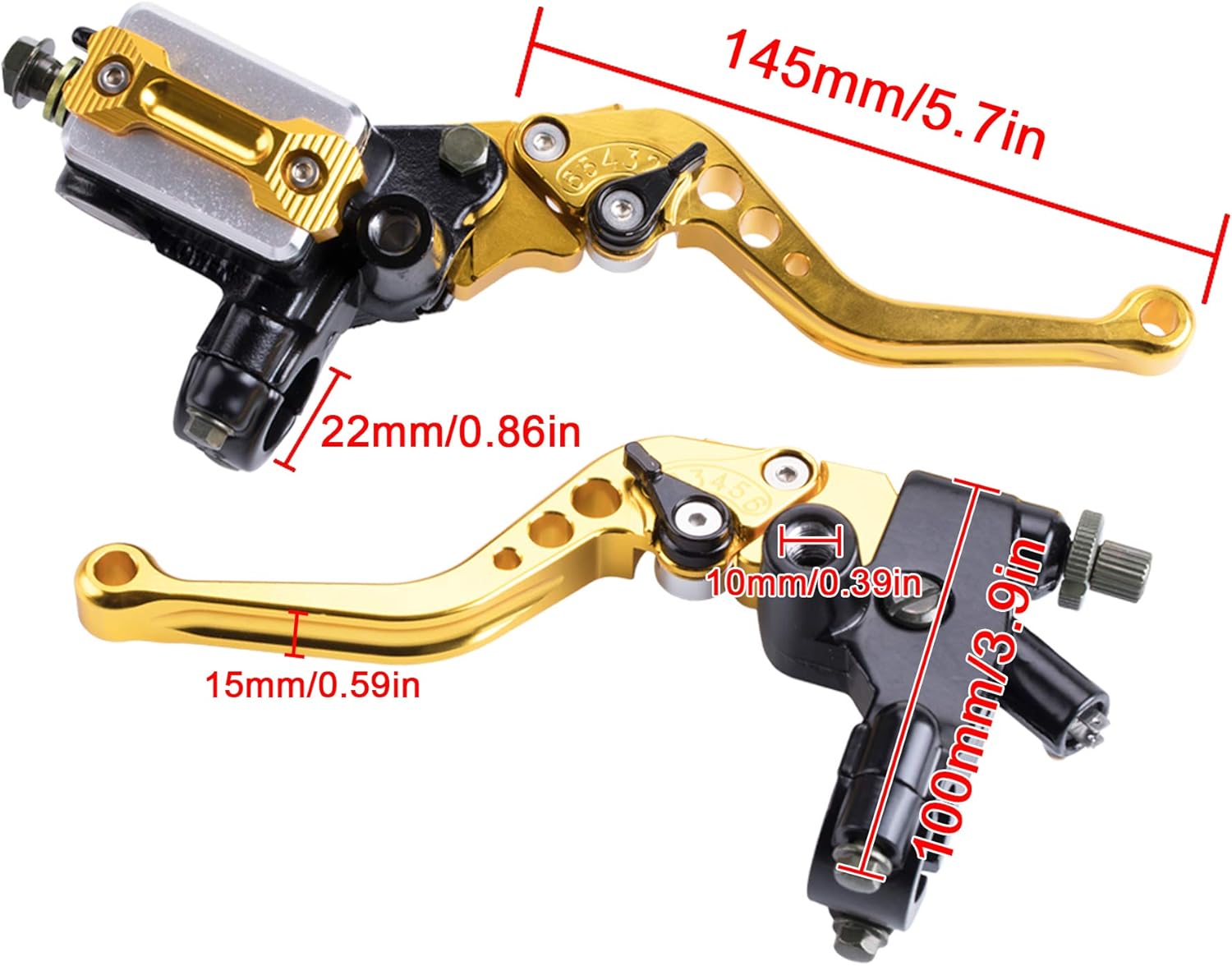 Universal Motorcycle 7/8" 22mm Handlebar Brake Master Cylinder Clutch Lever CNC Left & Right Set Compatible with Harley Honda Kawasaki Suzuki Yamaha（ Piston Diameter 12.7mm (Gold)