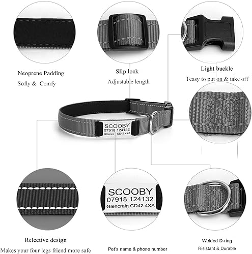 Miniatura 4 de Rising paw Collar de perro con placa de identificación grabada ajustable y personalizable, placa de identificación grabada con láser, collar de