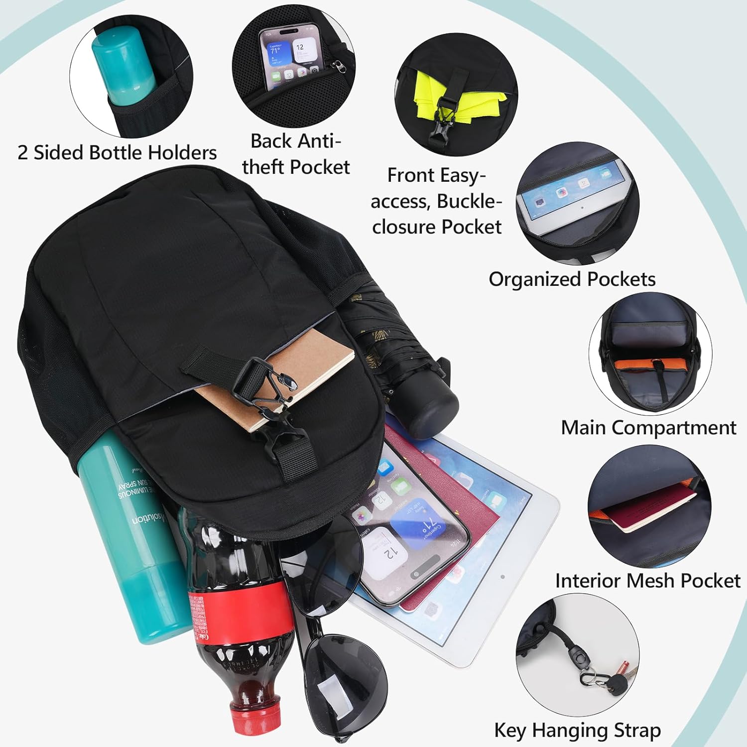 Peicees Crossbody Sling Backpack Sling Bag Travel Hiking Chest Bag Daypack, Black - Image 2