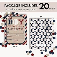 Vista 4 de AmandaCreation - Invitaciones para baby shower con temática de béisbol Little Slugger para niños, 20 tarjetas de relleno de 5 x 7 pulgadas