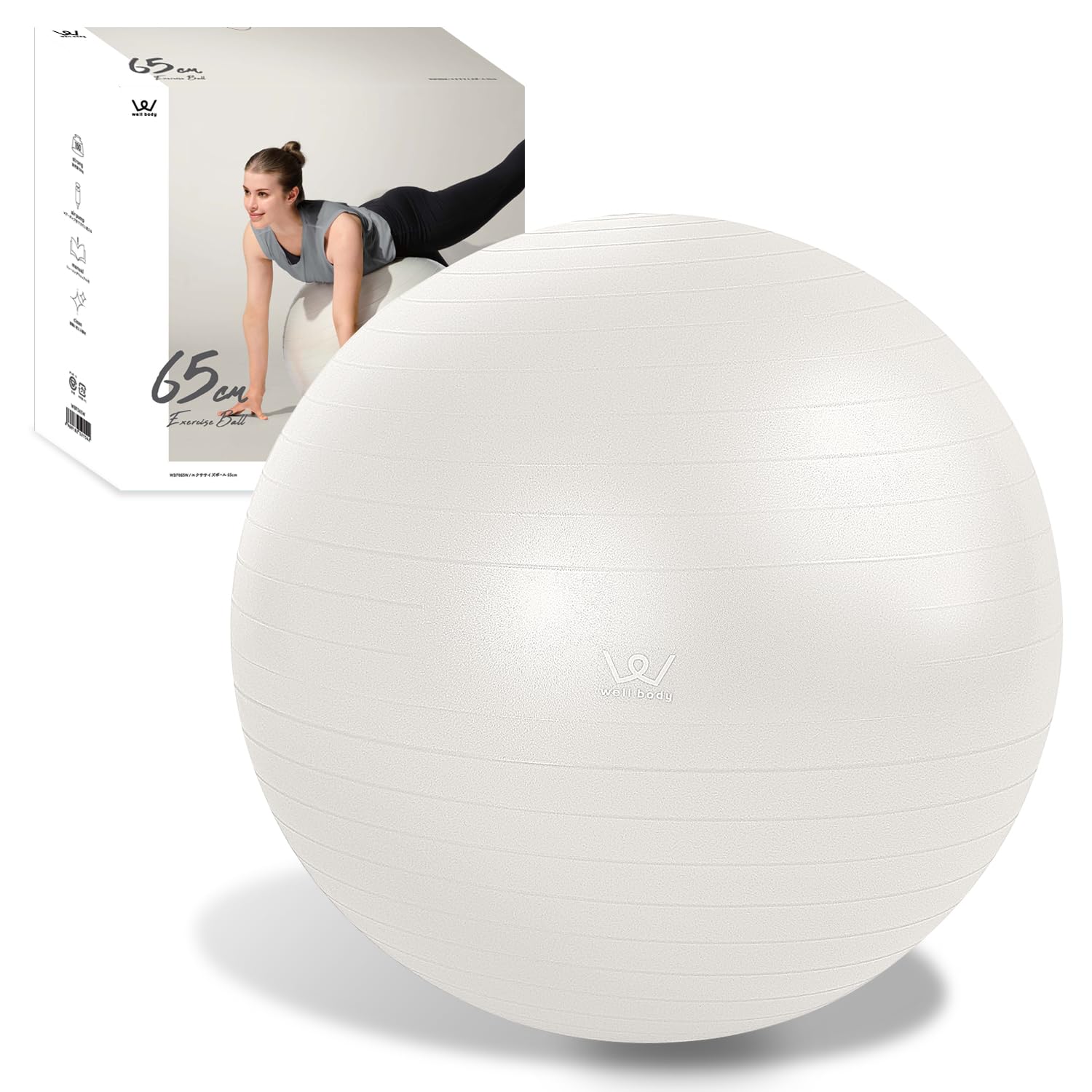 アルインコ(ALINCO) バランスボール 直径65cm 椅子 スツール 軽量 空気入れ付き 運動マニュアル付き ストレッチ フィットネス ヨガ エクササイズ バランス運動 家庭用 WBF065W ホワイト