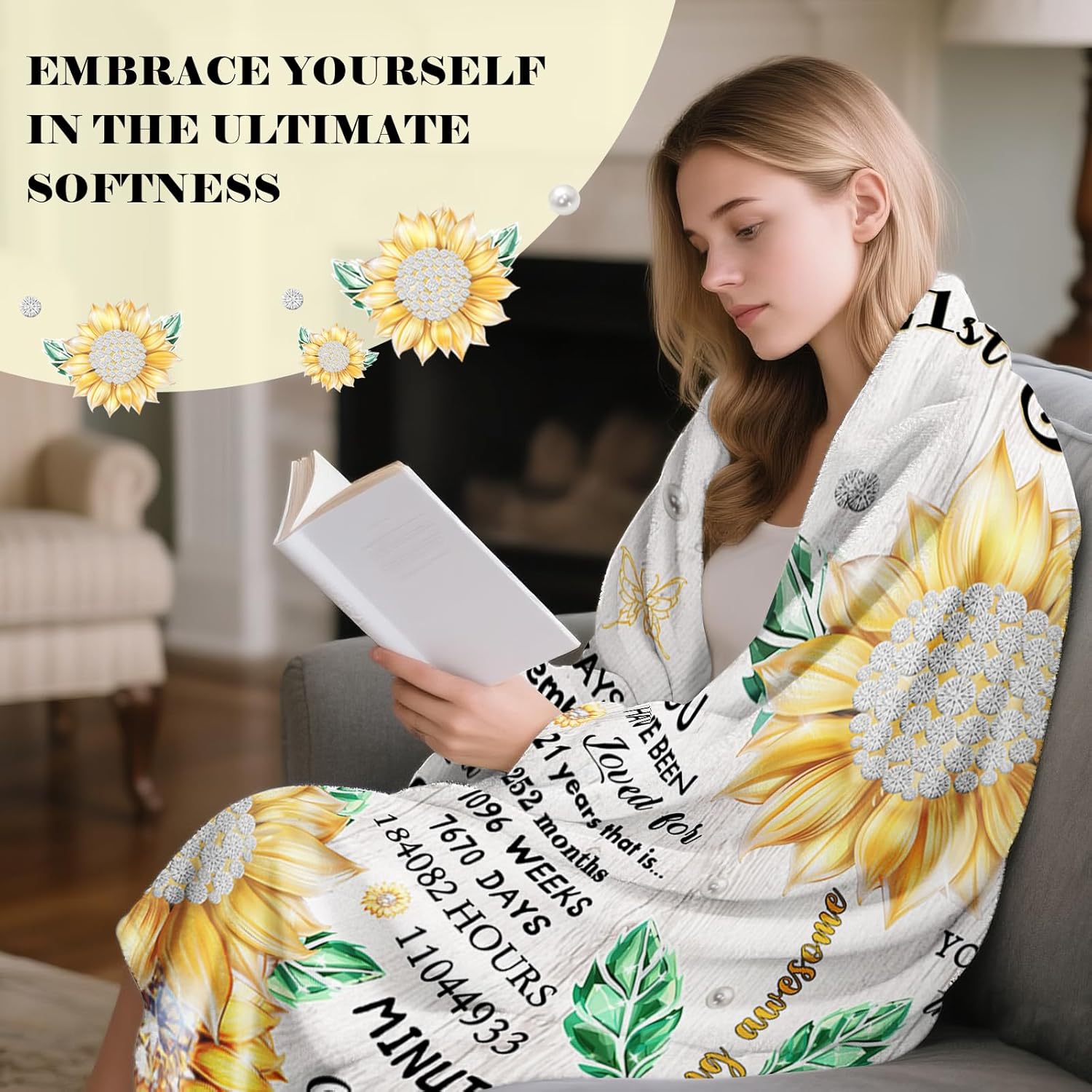 21st Birthday Gifts for Her, 21st Blanket, Gift for 21 Year Old Women, 21 Year Old Birthday Gifts for Women, Christmas Lady Present, Happy 21st Blanket 50" x 60" - Image 3