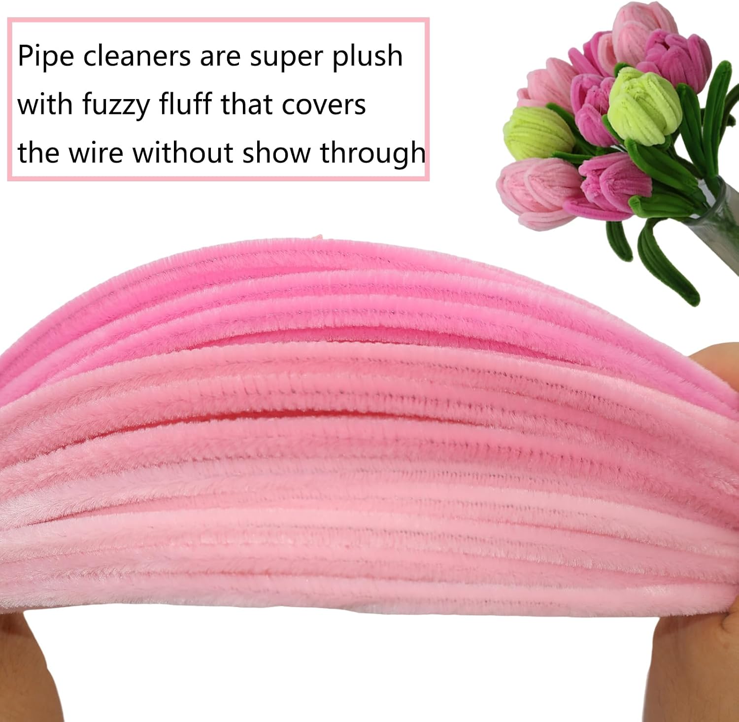 Swpohrat 600 Pcs Thick Craft Pipe Cleaners Bulk 6 Assorted Colors,12 Inch Chenille Stem Pipecleaner Kit for Craft Animals, Flowers Making,Creative DIY Decorations (Pink Flower Color)