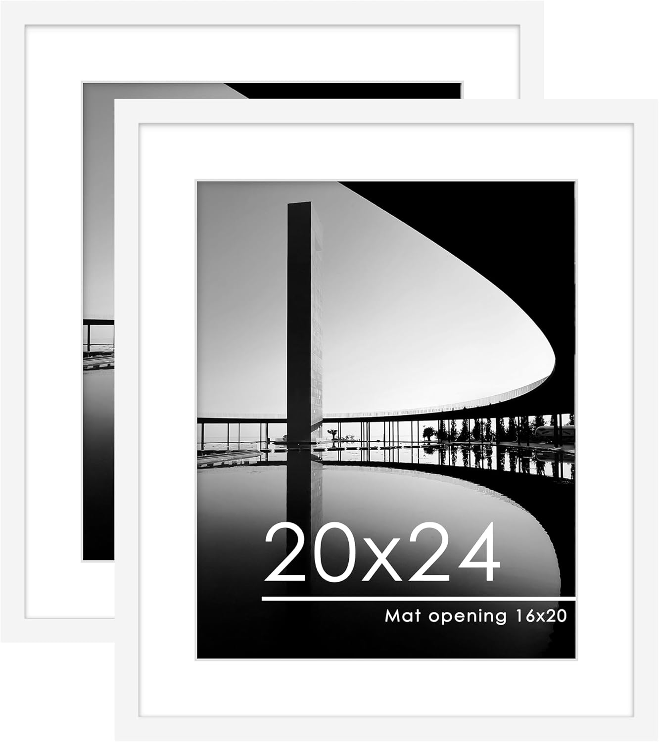 PEALSN 20x24 Picture Frame Set of 2, Display Pictures 16 x 20 with Mat or 20 x 24 Without Mat for Wall Mounting Display, Poster Frames, White White 20x24