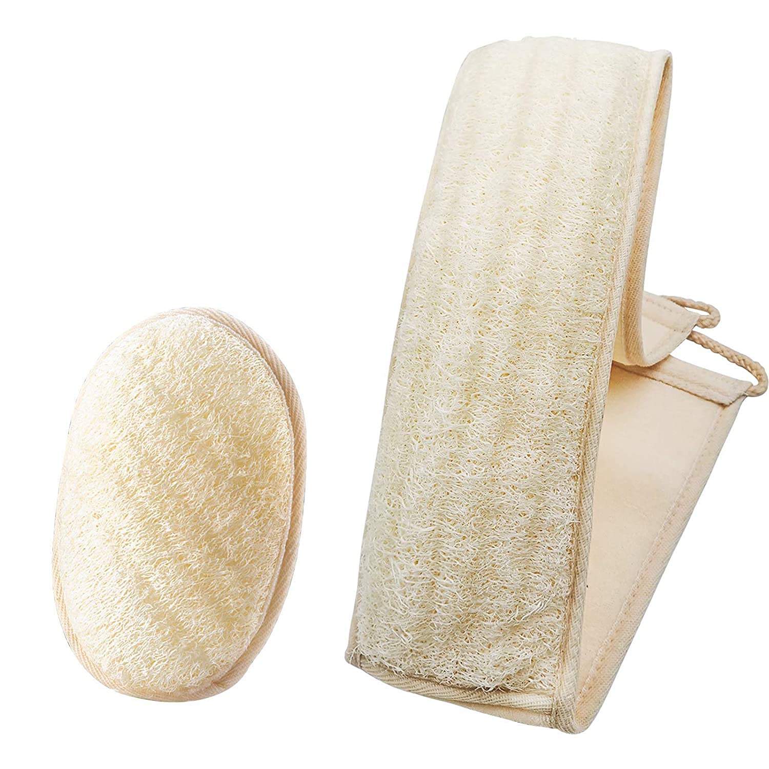 DELFINO Loofah Exfoliating Back Scrubber, Back Scrubber for Shower with Exfoliating Loofah Pad for Men and Women, Loofah Sponges Deep Clean Relax Your Body (31.5 inch length 4 inch width)
