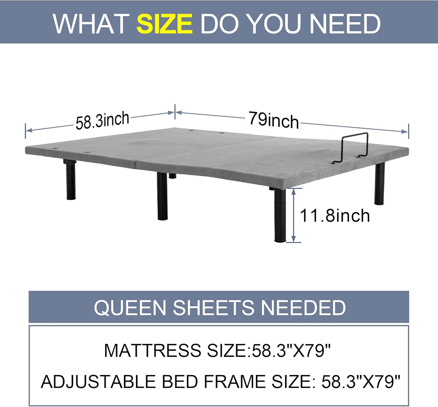 Fromann Adjustable Electric Queen Bed Base Frame with Massage, USB Type-C Ports, Zero Gravity, Under Bed Led Lighting and Three Leg Height (Grey)