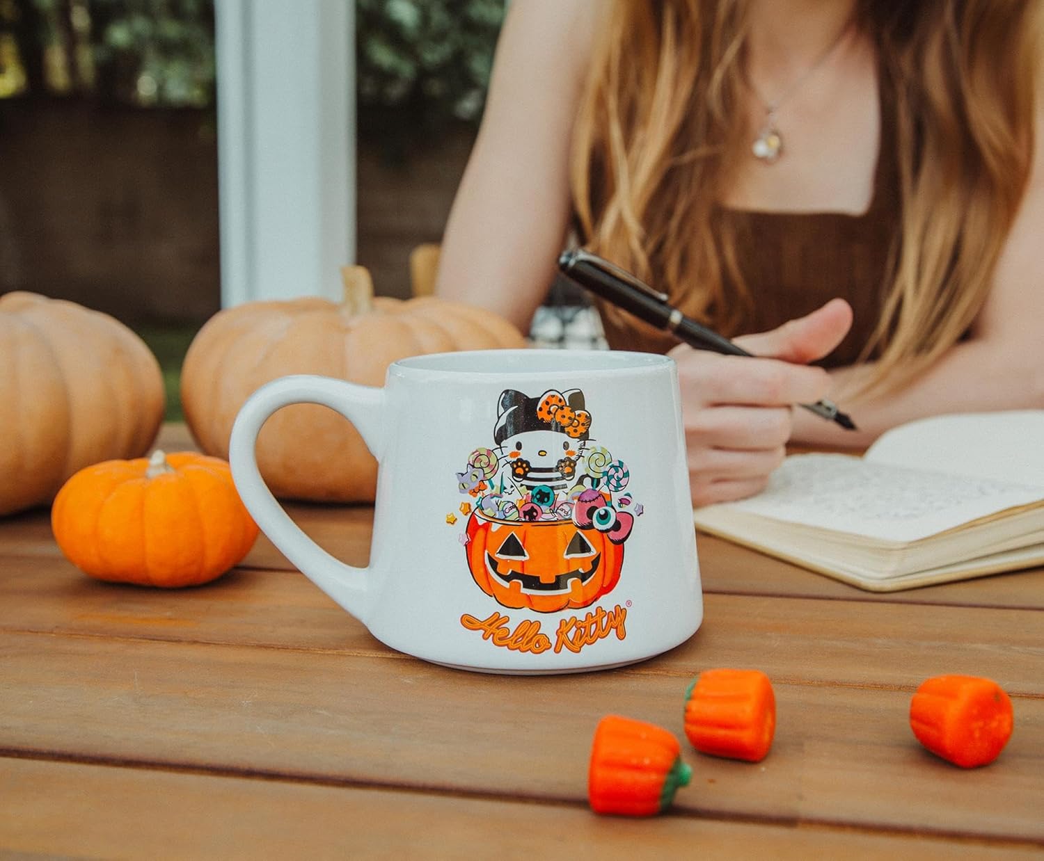 Hello Kitty Sanrio Pumpkin Candy Burglar Tapered Pottery Mug | Large Coffee Cup For Tea, Espresso, Cocoa | Holds 14 Ounces - Image 4
