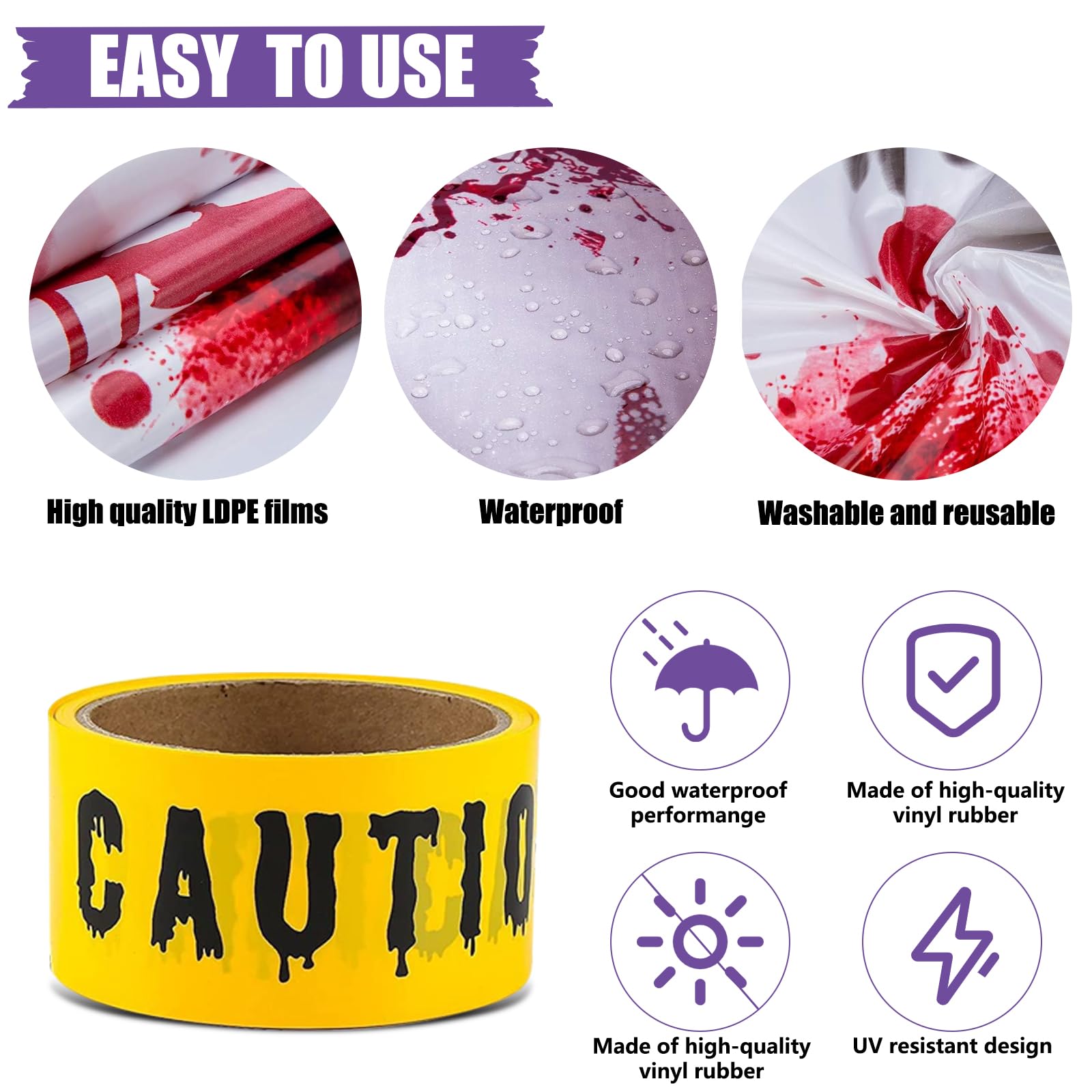 TATAFUN 2 Pieces Halloween Window Stickers, 1 Yellow Caution Tape, PVC Waterproof, Glass Surface, Rectangular Stickers - Image 3