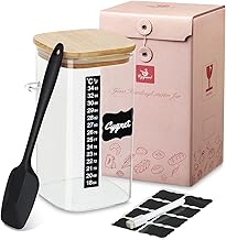 Cygnet Glass sourdough starter jar 50 Oz Fermentation tank with wood lid, fermentation tank, thermometer, silicone tank spatula, blackboard label and marking-used to store yeast starter