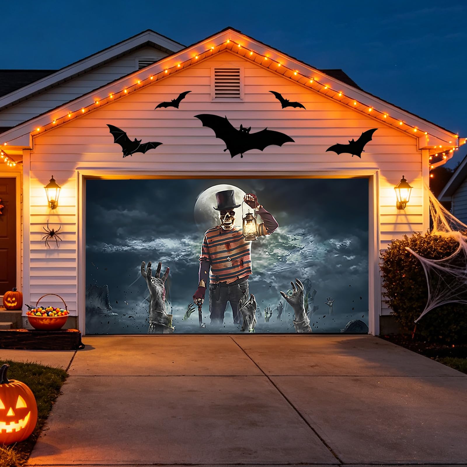 Halloween horror dekoracja domu, na imprezę, tło zewnętrzne