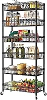 SINGAYE 6-Tier Adjustable Wire Basket Shelving Unit with Wheels - Heavy-Duty 13.5"D x 30"W x 65"H Black Storage Rack for Garage Kitchen Laundry